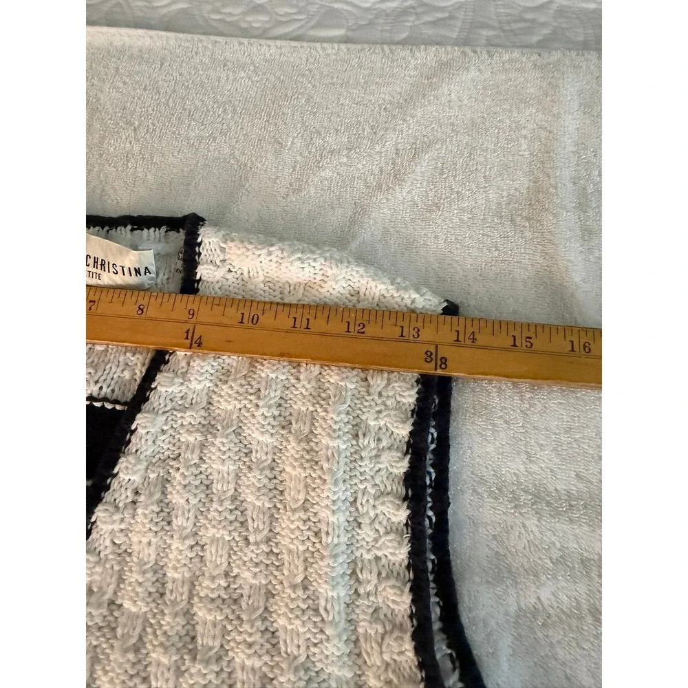 Marisa Christina Petite Nautical Hand Knit Sweater‎ Vest White Ramie Cotton Vtg